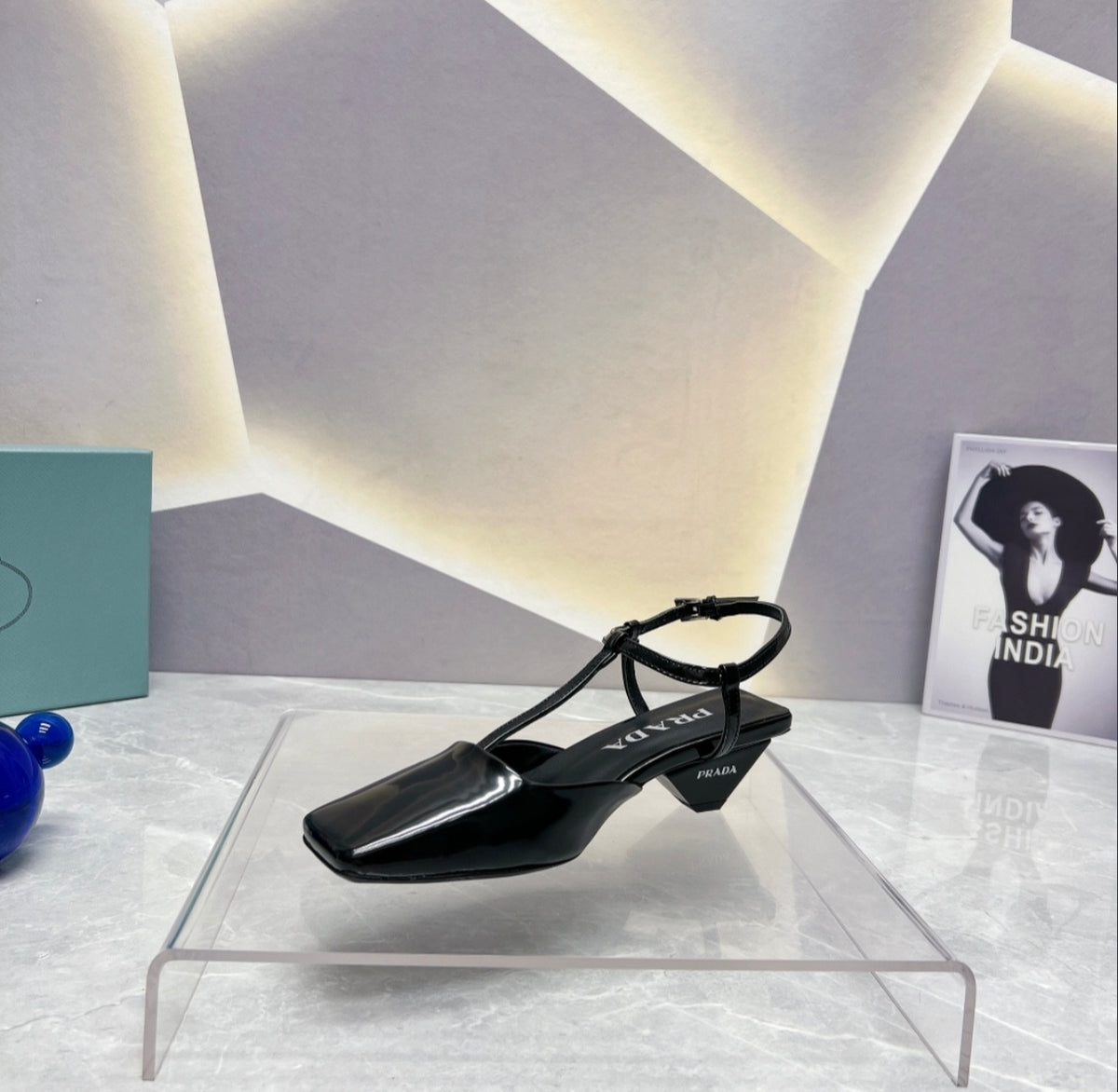 Prada Patent Square-Toe T-Strap Pumps