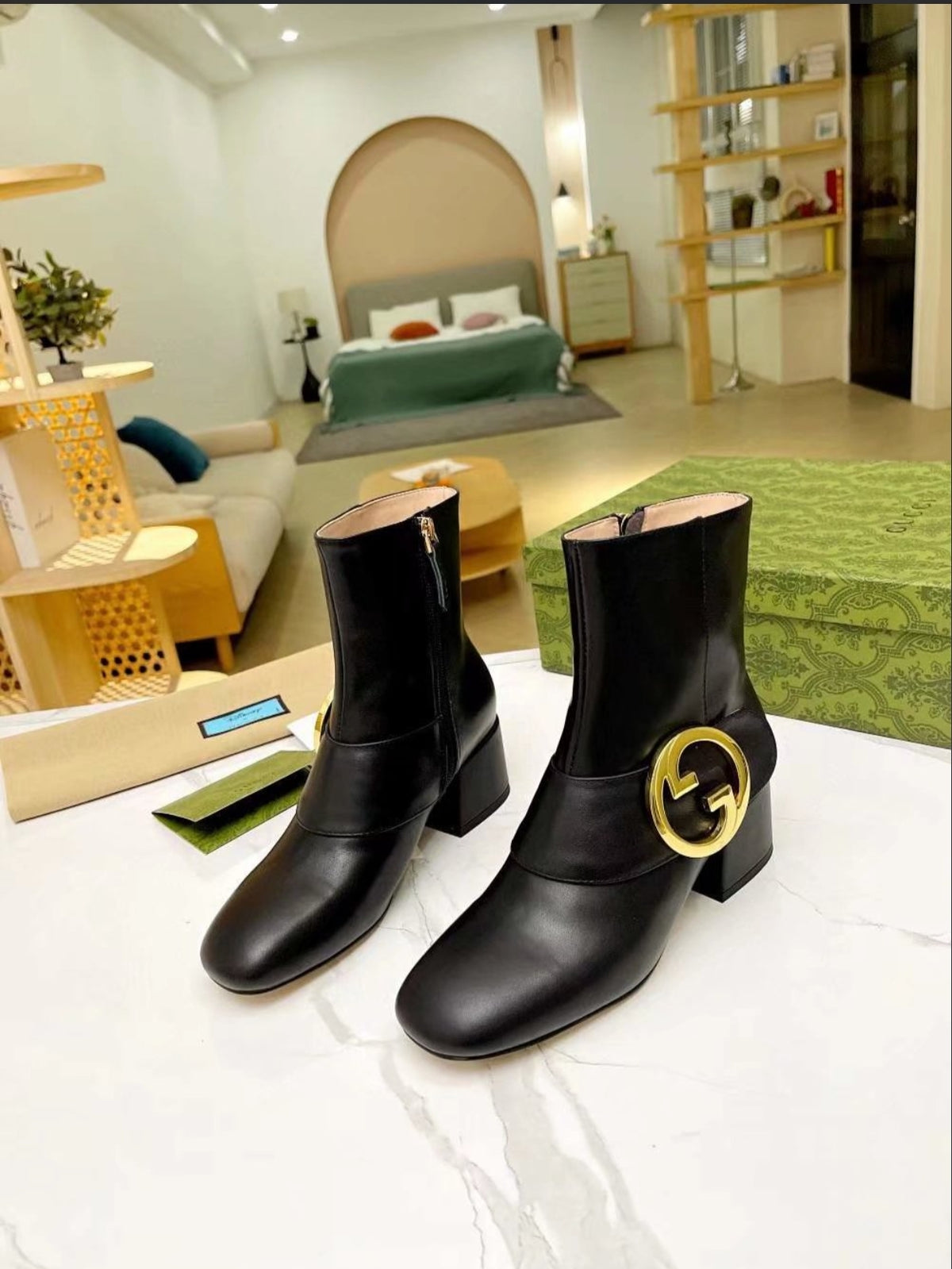 Gucci Double G Leather Ankle Boot