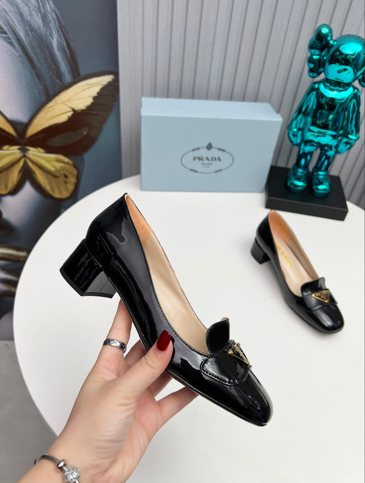 Prada Patent Leather Heeled Loafer Pumps