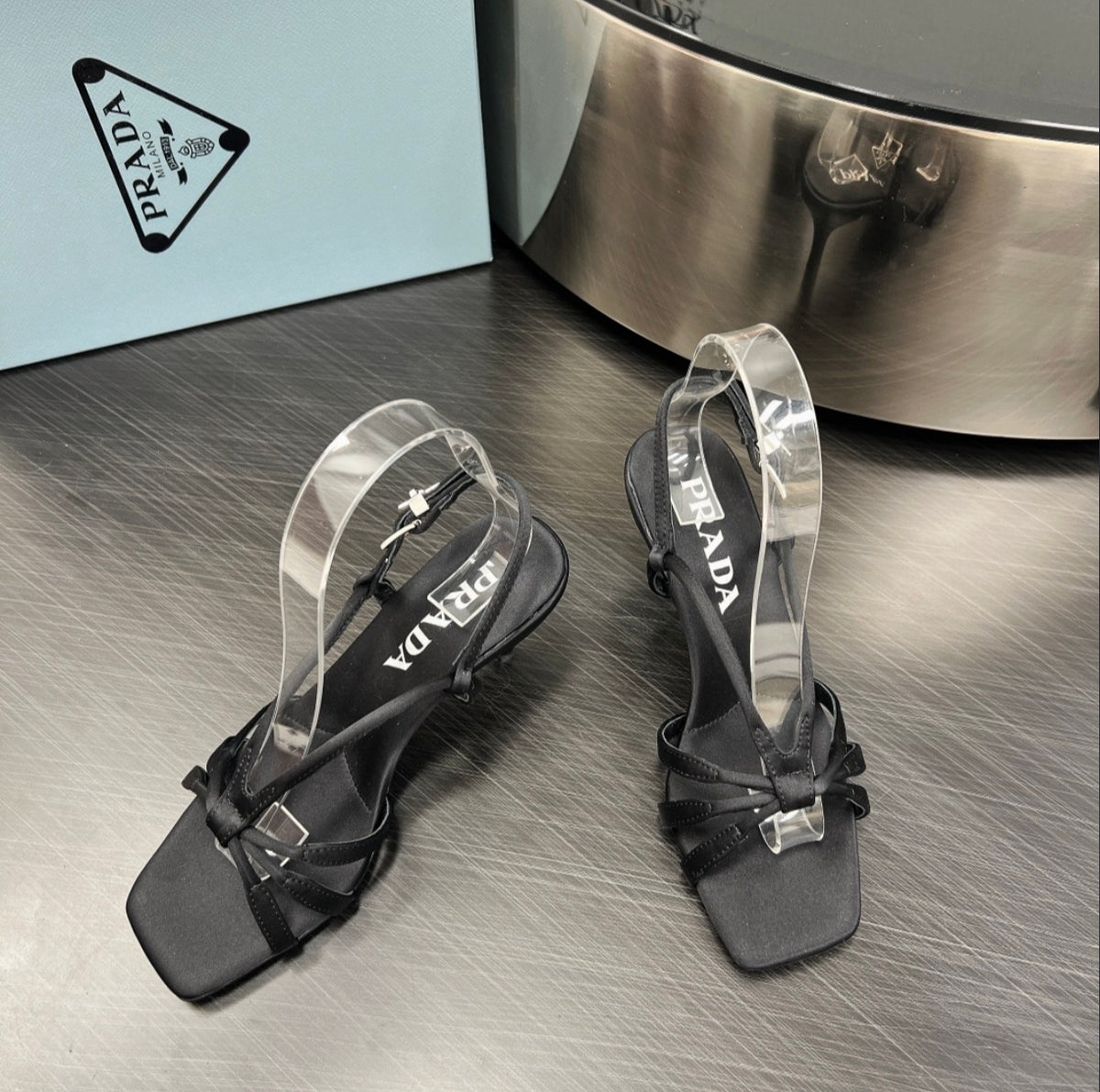Prada Satin Bow Strappy Sandals