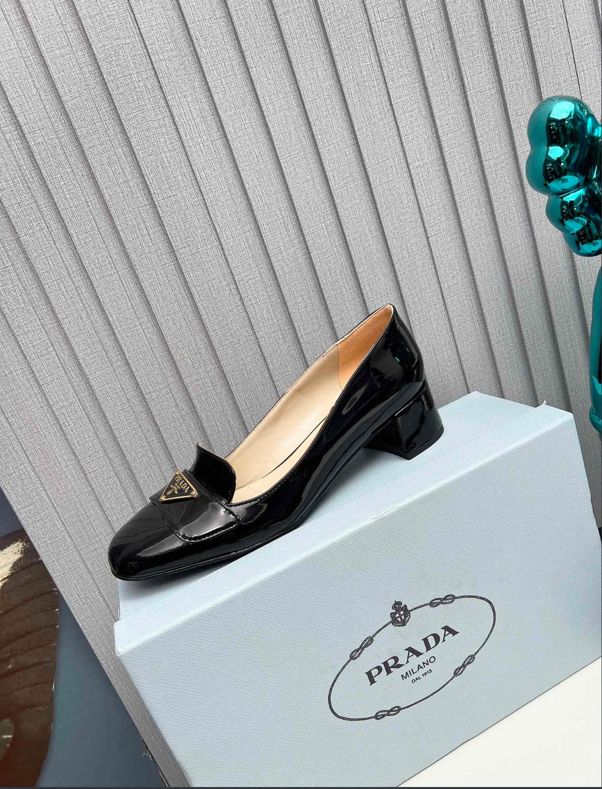 Prada Patent Leather Heeled Loafer Pumps