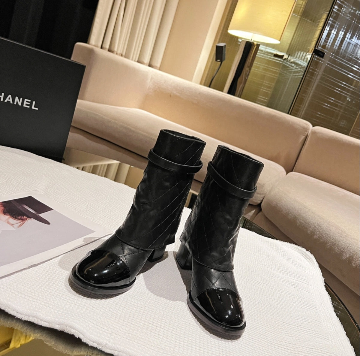 CHANEL QUILTED CAP-TOE ANKLE BOOTS – BLACK