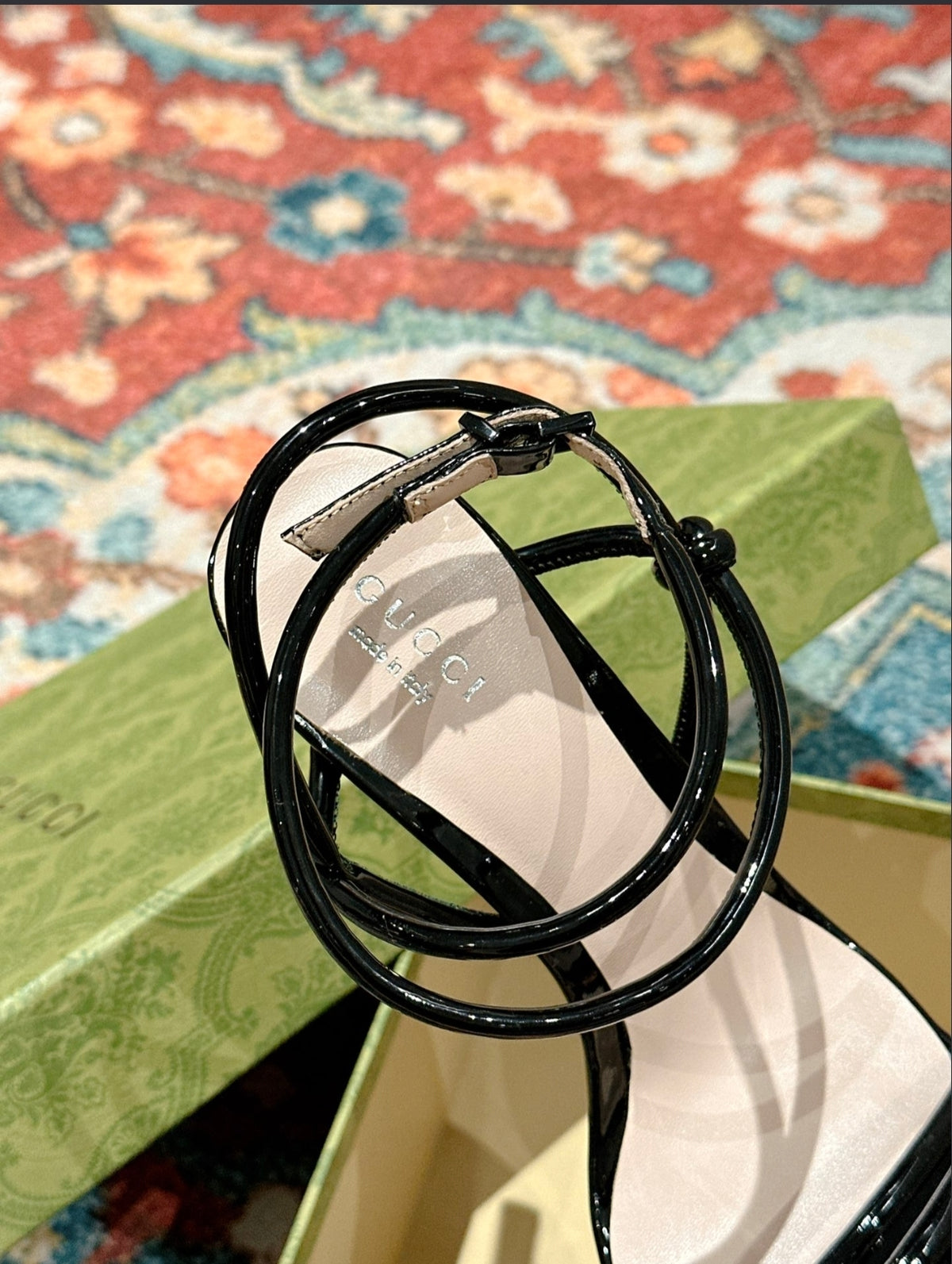 Gucci Black Patent Strappy High-Heel Sandal