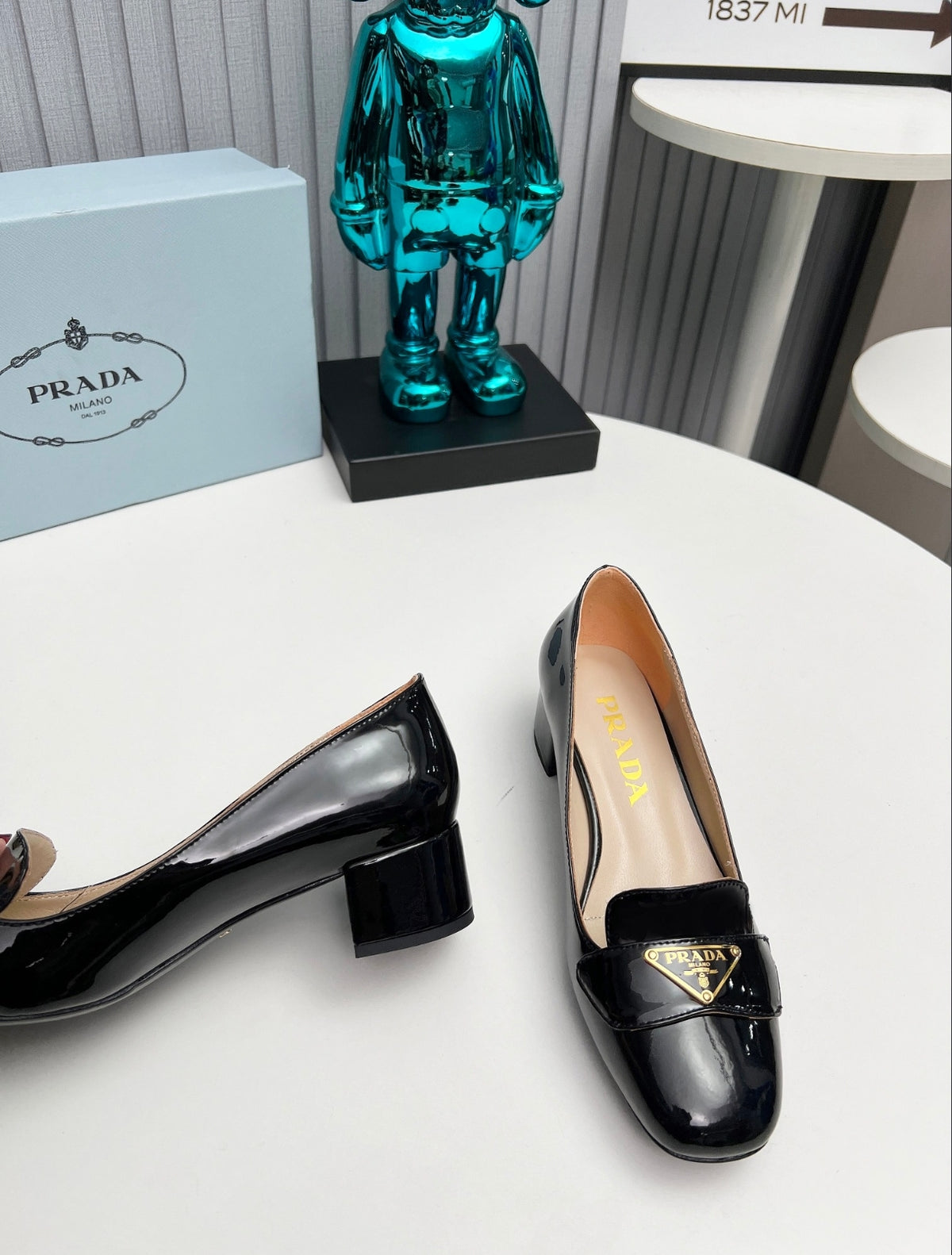 Prada Patent Leather Heeled Loafer Pumps
