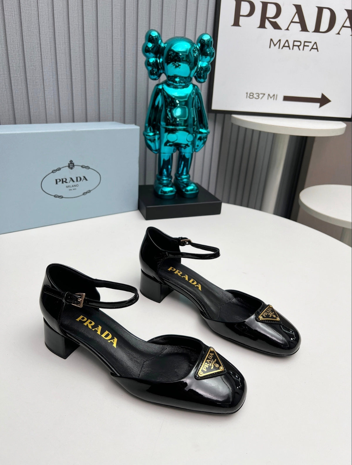 Prada Triangle Logo Patent Leather Mary Jane Pumps