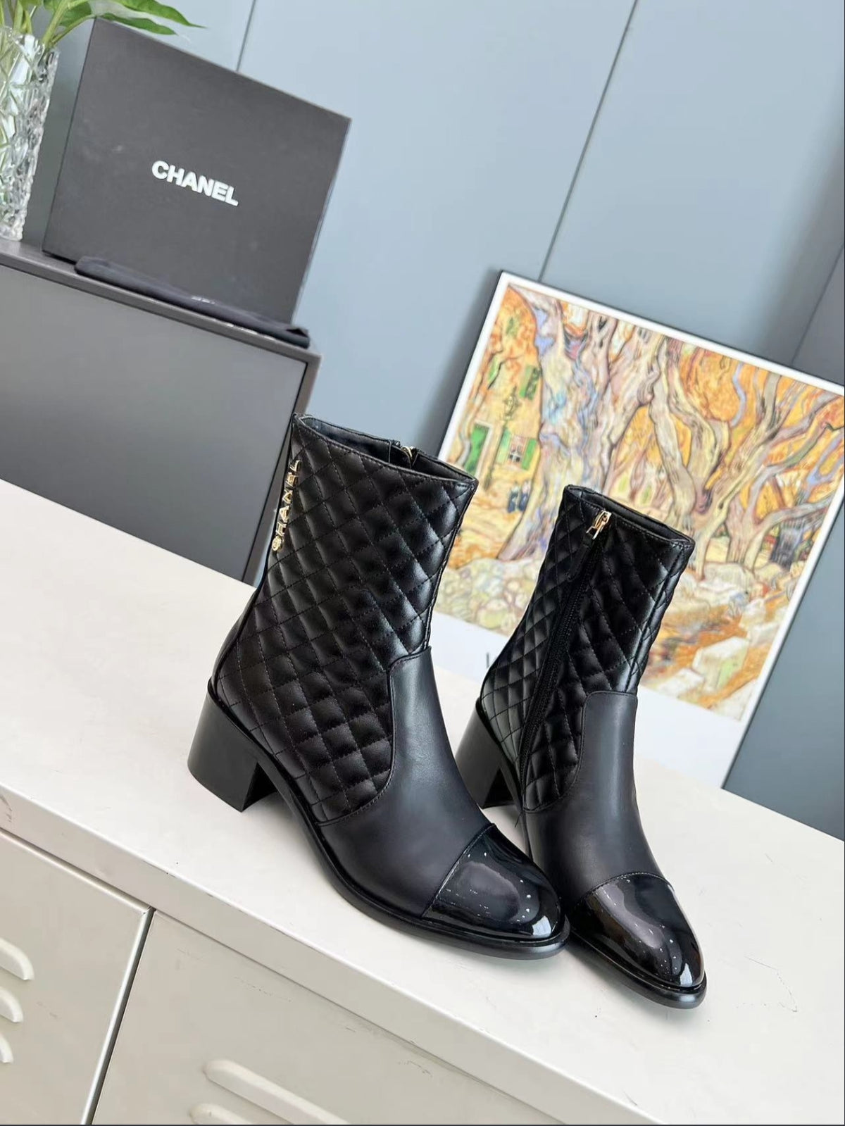 CHANEL QUILTED CAP-TOE MID-CALF BOOTS – BLACK