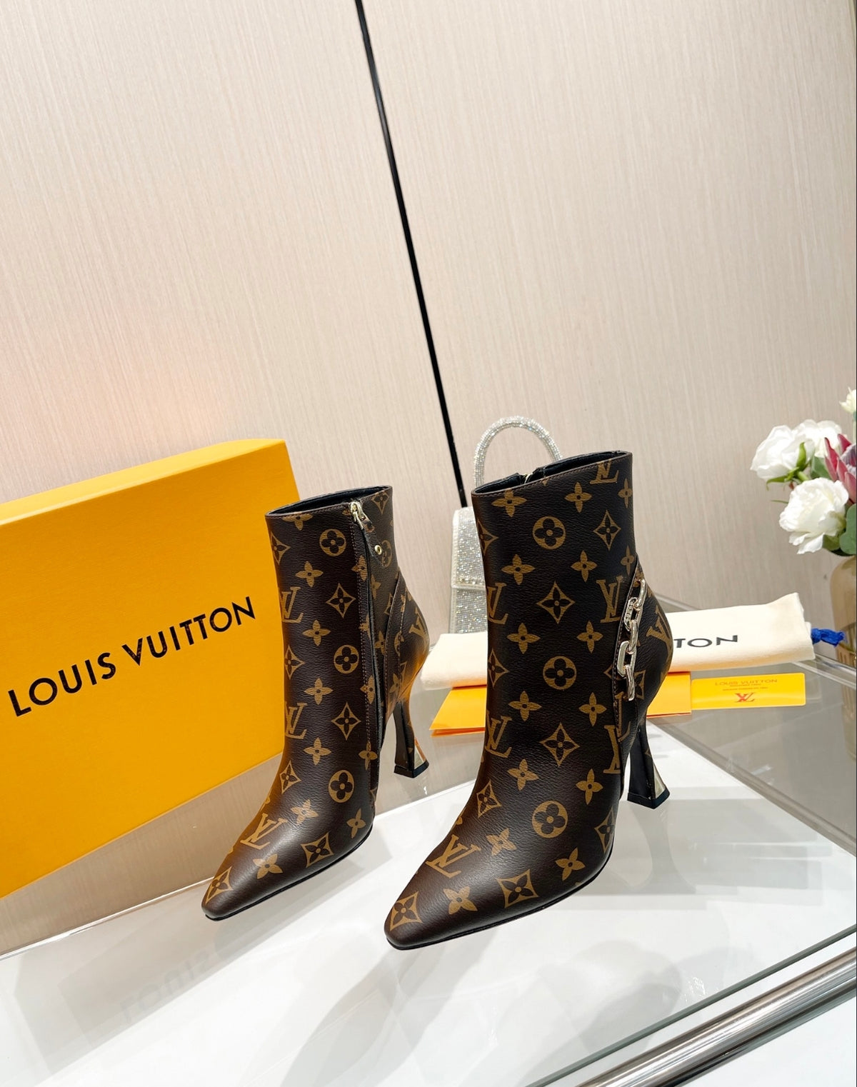 LOUIS VUITTON MONOGRAM POINTED-TOE ANKLE BOOTS