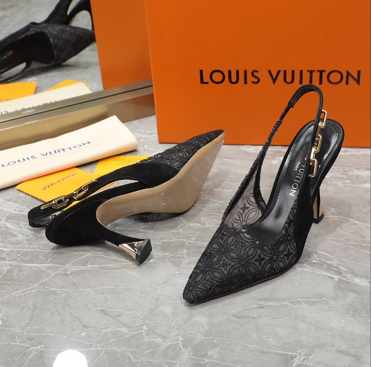 LOUIS VUITTON LACE SLINGBACK PUMPS