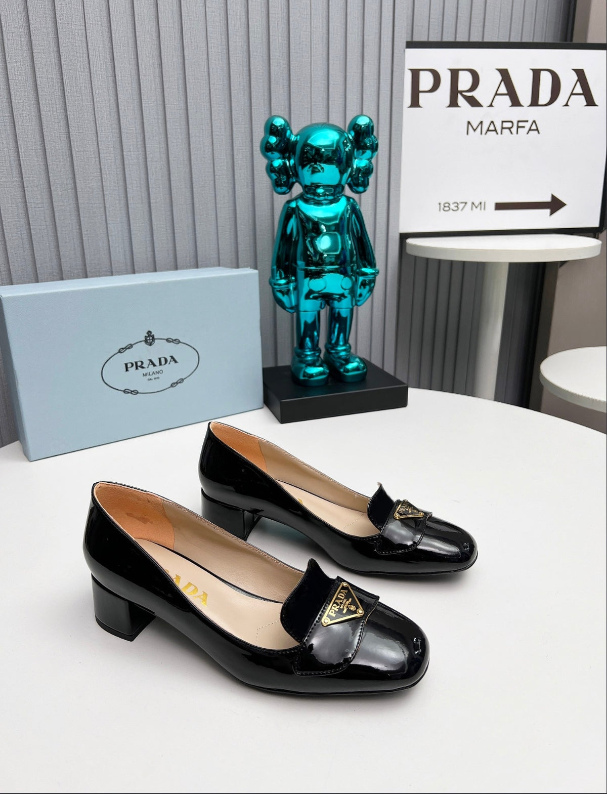 Prada Patent Leather Heeled Loafer Pumps