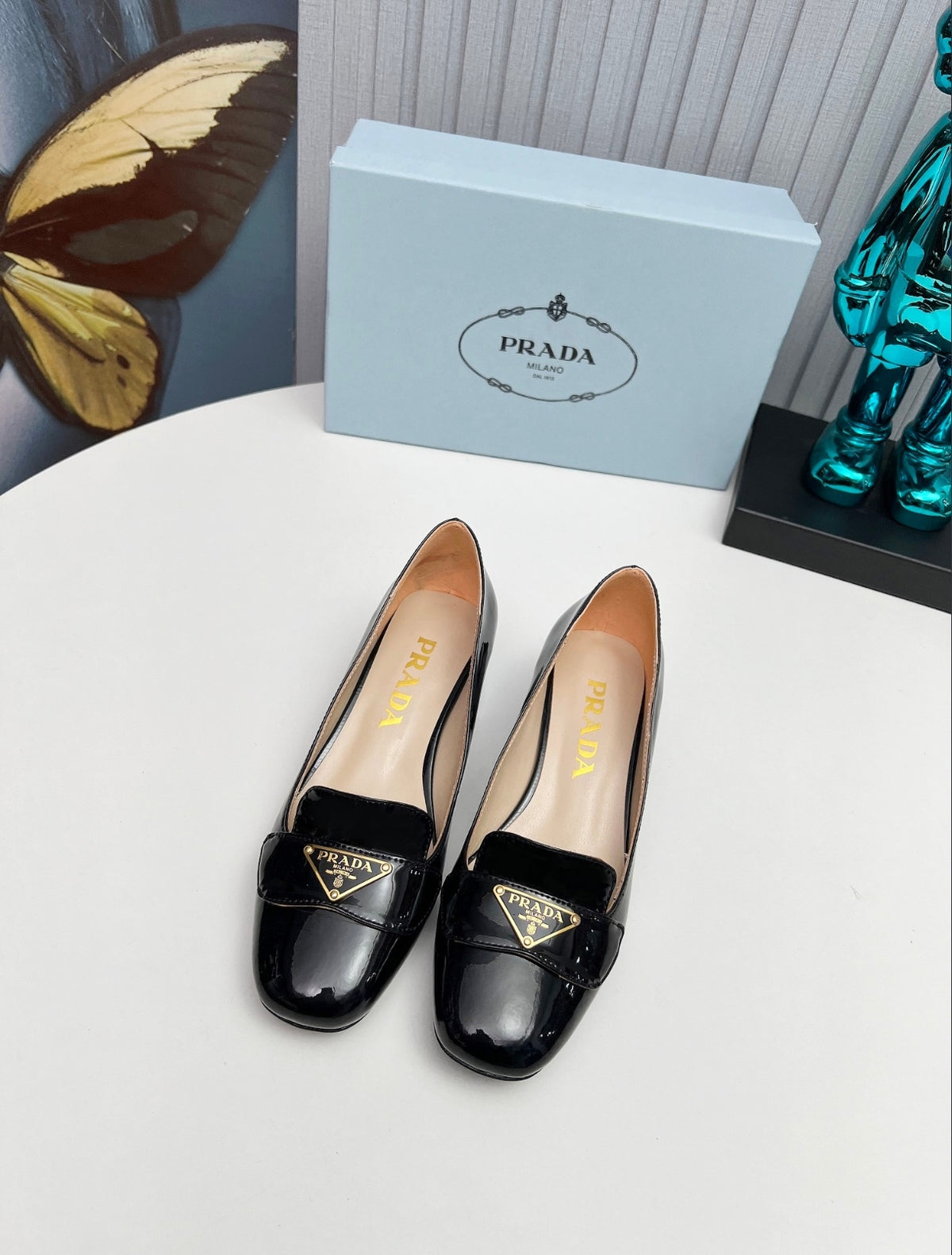 Prada Patent Leather Heeled Loafer Pumps