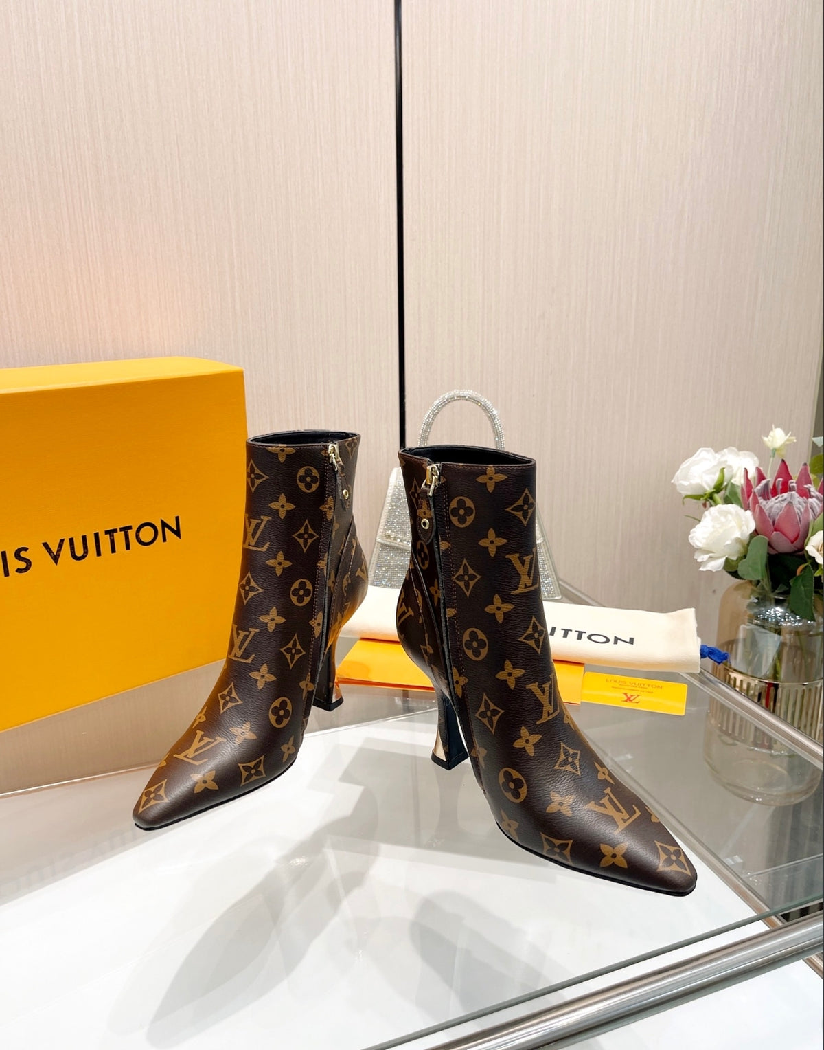 LOUIS VUITTON MONOGRAM POINTED-TOE ANKLE BOOTS