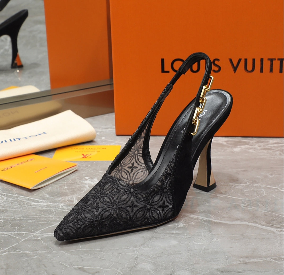 LOUIS VUITTON LACE SLINGBACK PUMPS
