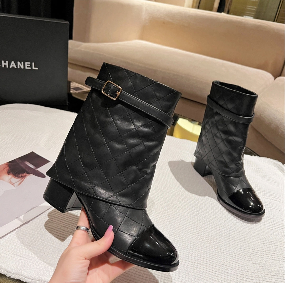 CHANEL QUILTED CAP-TOE ANKLE BOOTS – BLACK