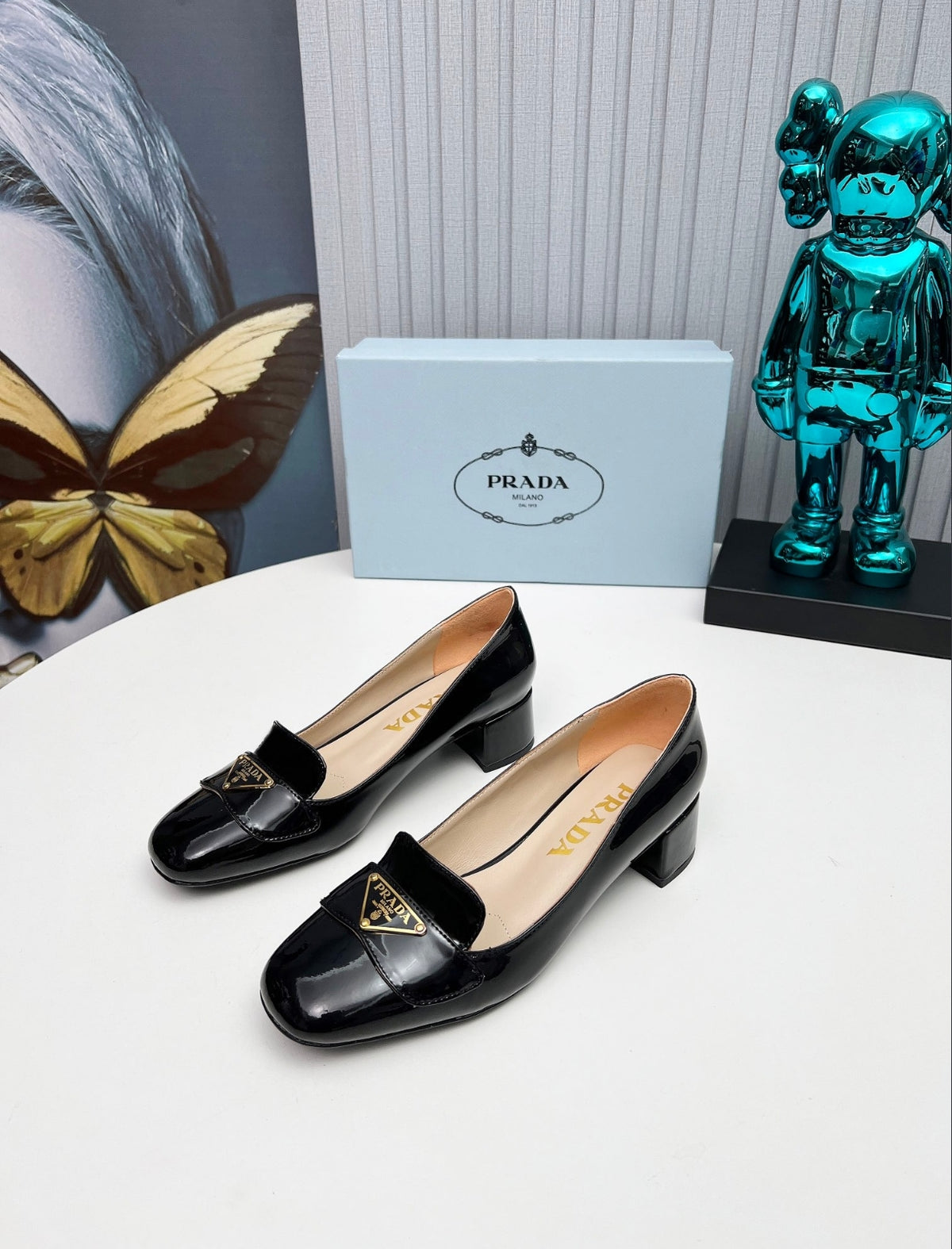 Prada Patent Leather Heeled Loafer Pumps