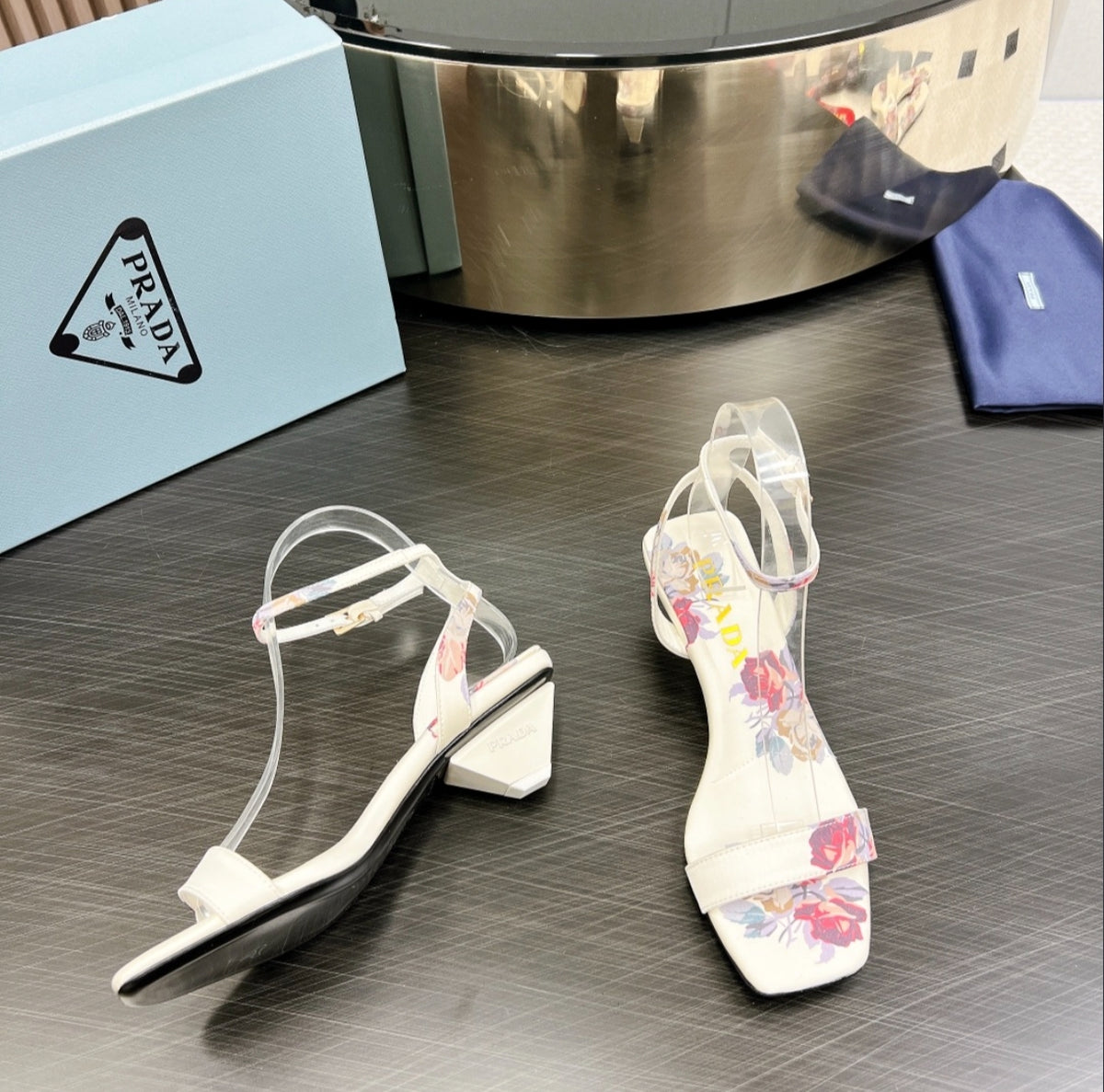 Prada Floral Print Block-Heel Sandal