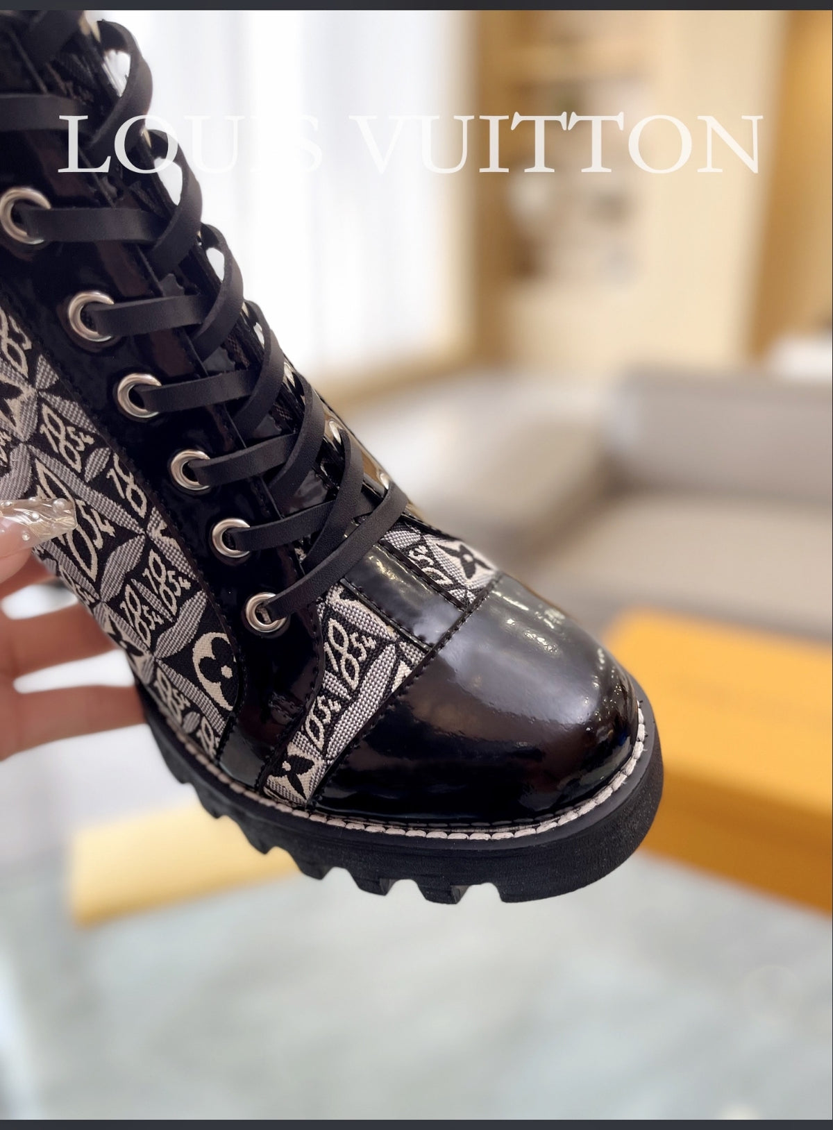 LOUIS VUITTON SINCE 1854 LACE-UP HEELED BOOTS – BLACK / GREY