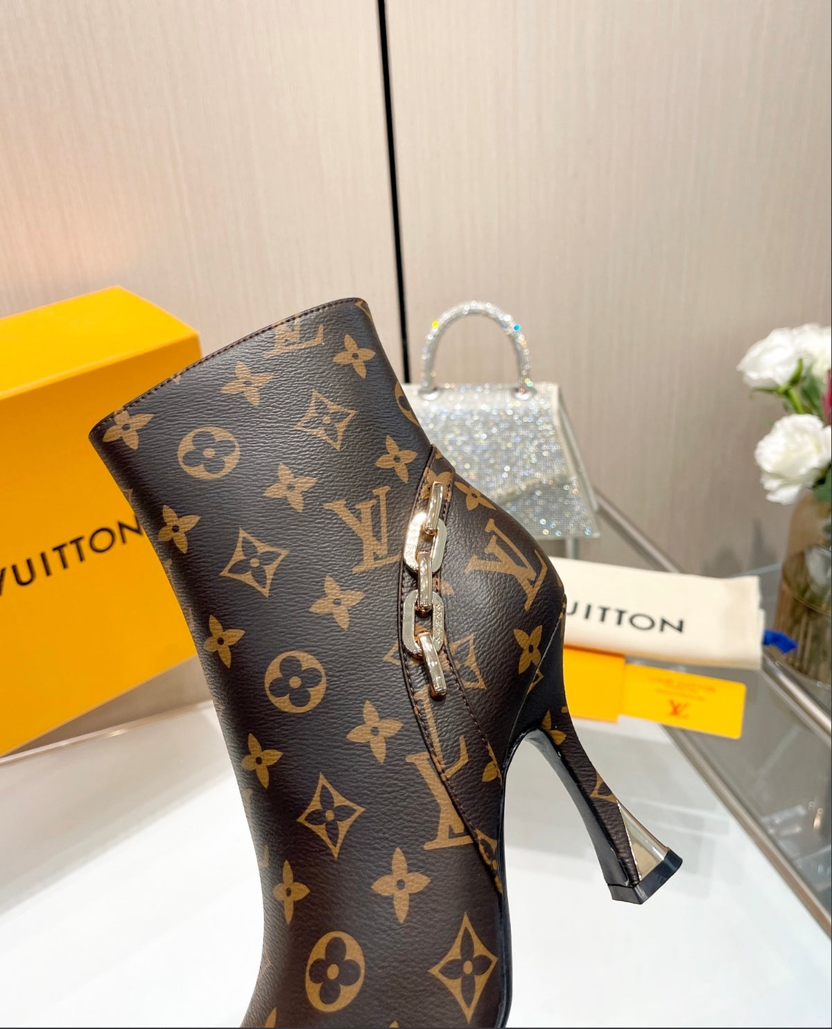 LOUIS VUITTON MONOGRAM POINTED-TOE ANKLE BOOTS