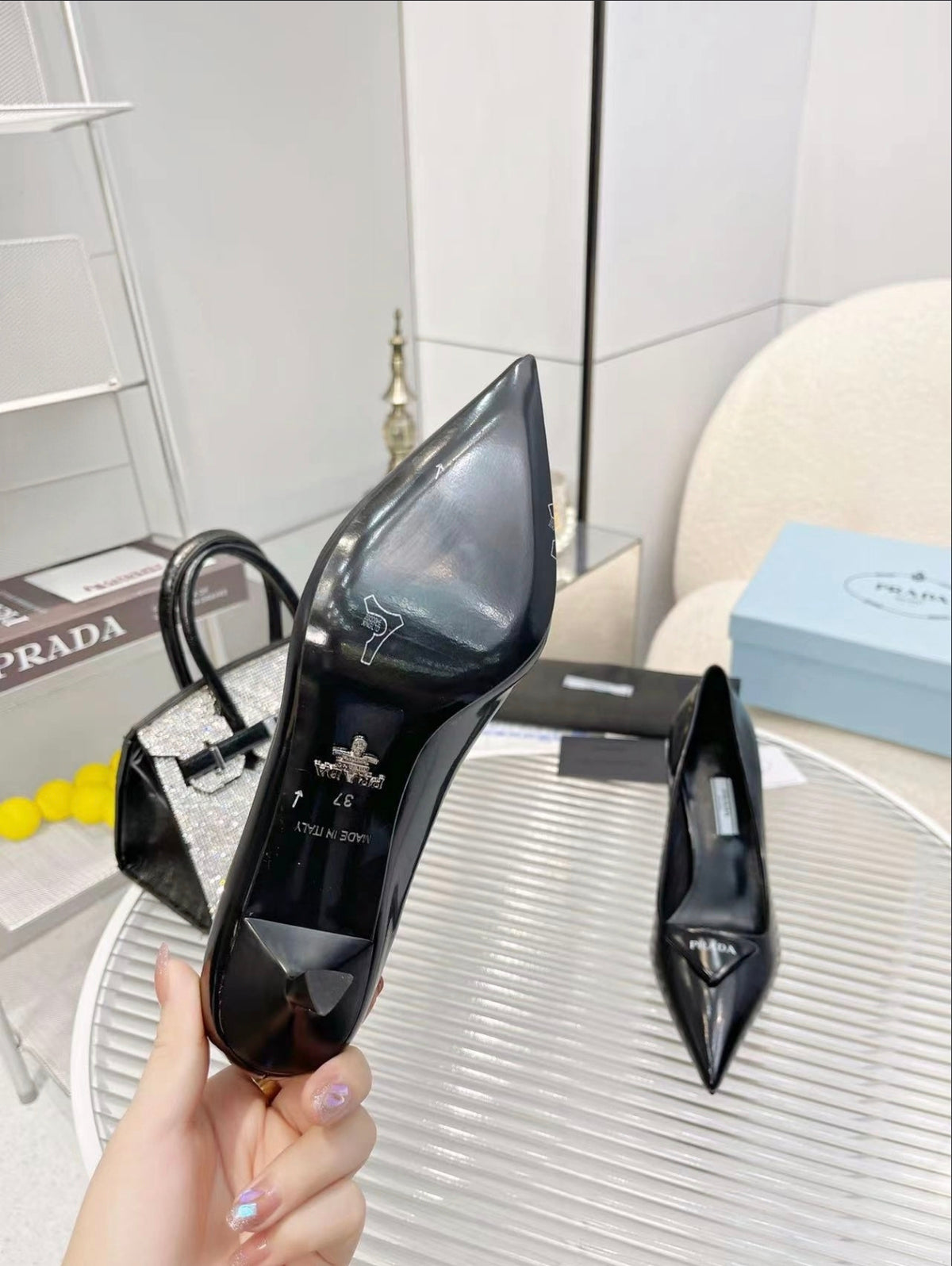 Prada Triangle Logo Pointed-Toe Pumps