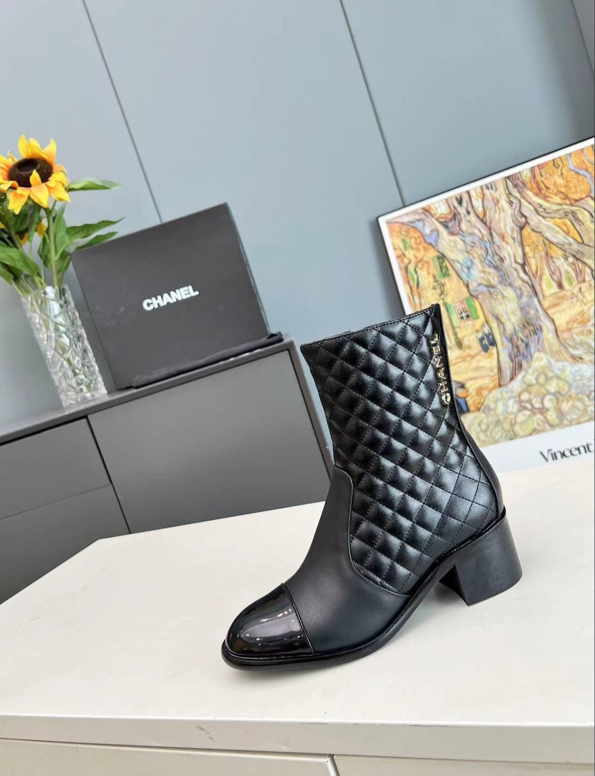 CHANEL QUILTED CAP-TOE MID-CALF BOOTS – BLACK