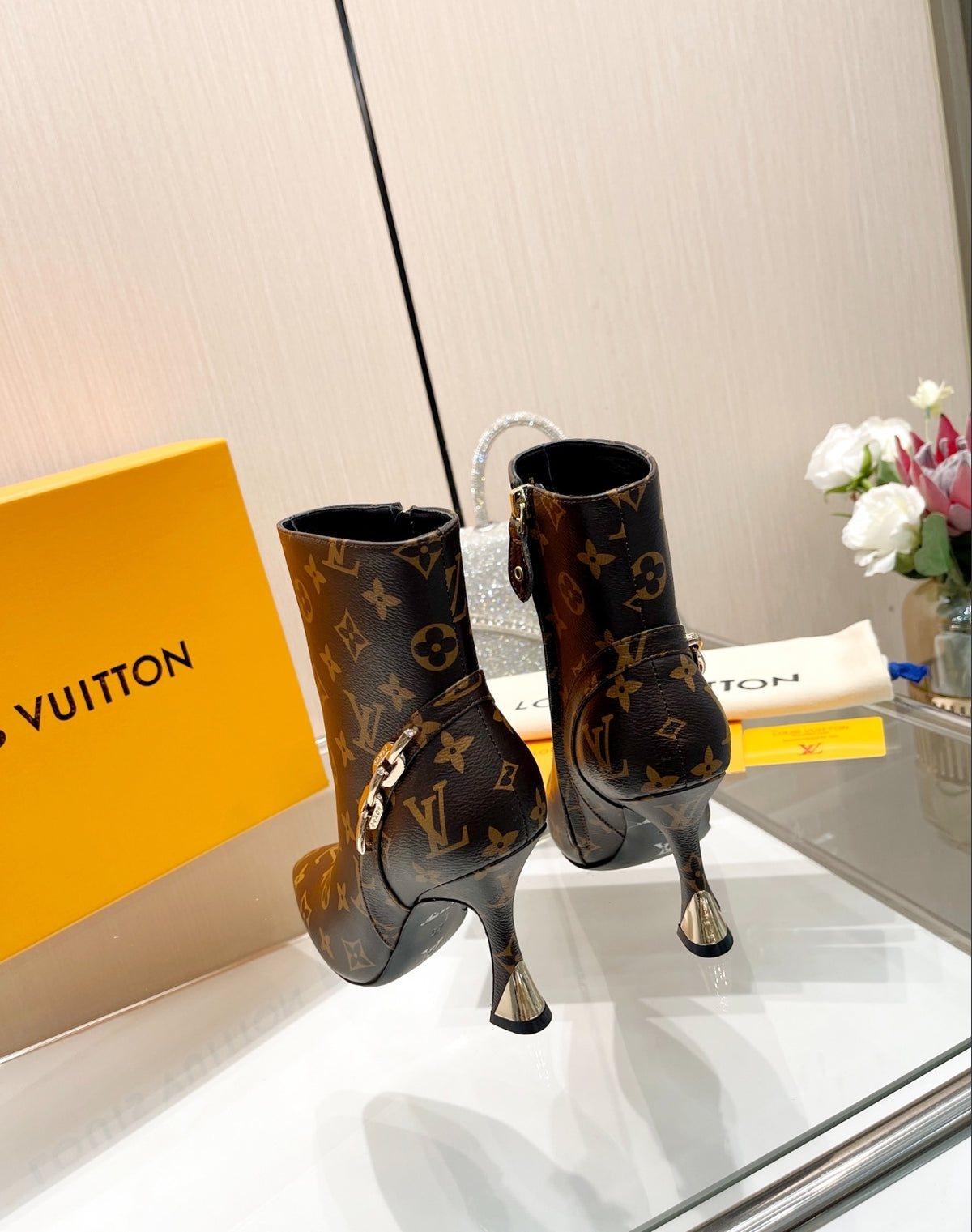 LOUIS VUITTON MONOGRAM POINTED-TOE ANKLE BOOTS
