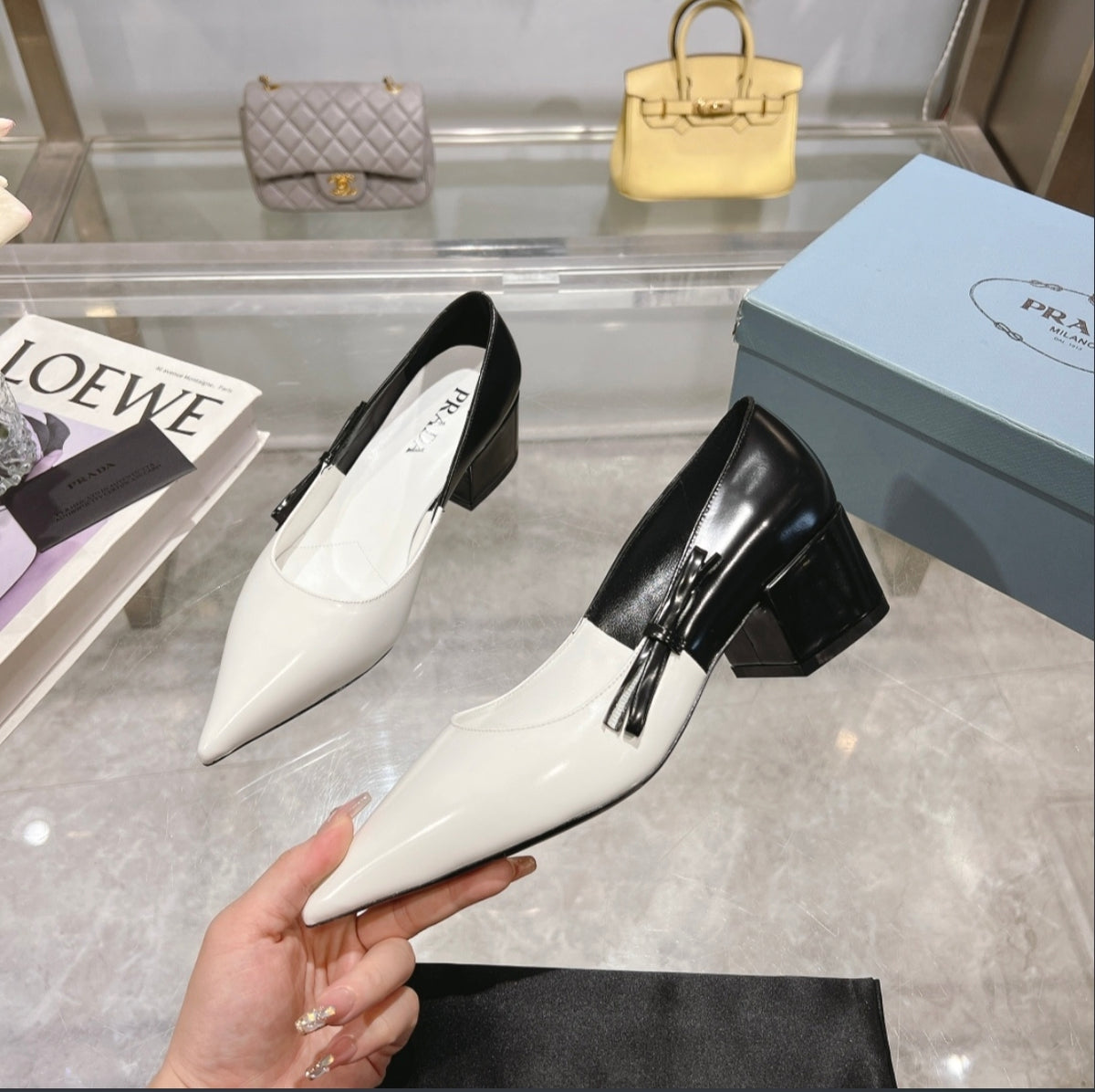Prada Two-Tone Pointed-Toe Pumps
