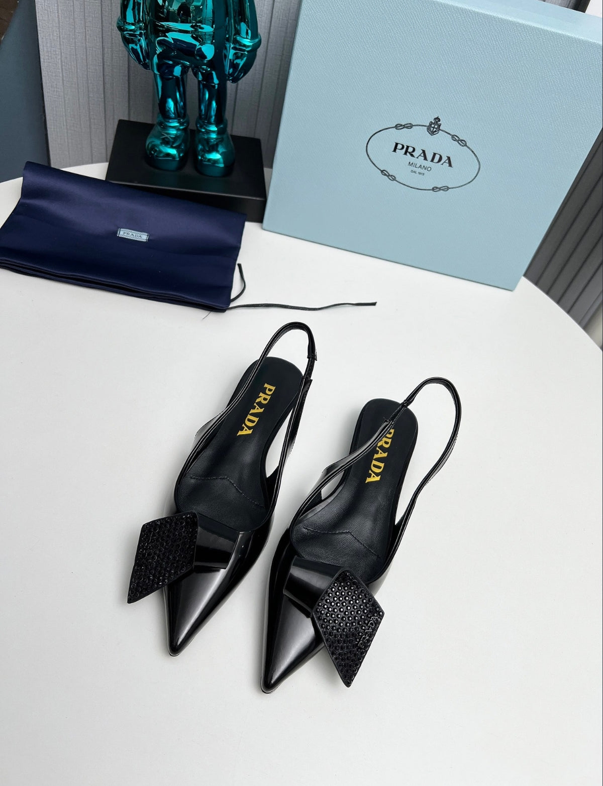 Prada 55mm Crystal-Embellished Slingback Pumps